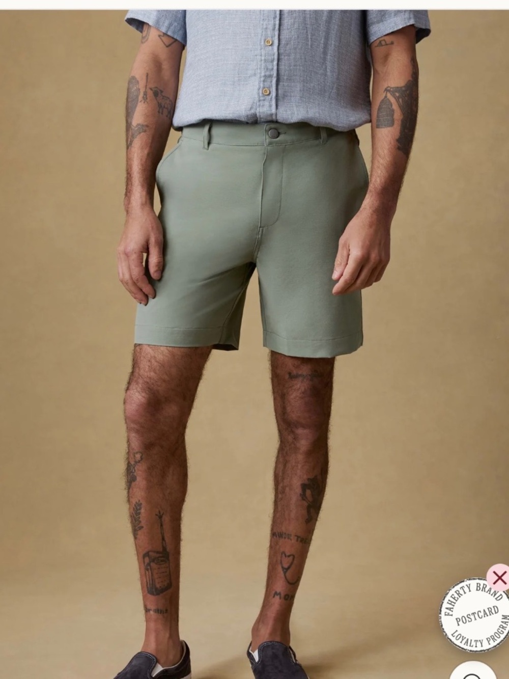 Faherty All Day 9" Shorts Trail Olive Green Performance Hybrid Stretch UPF Sz 32